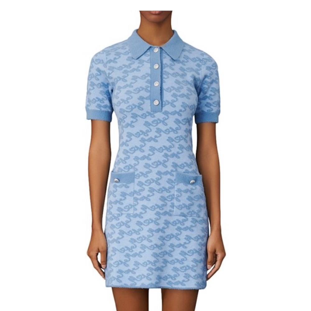 Maje Light Blue Patterned Mini Dress